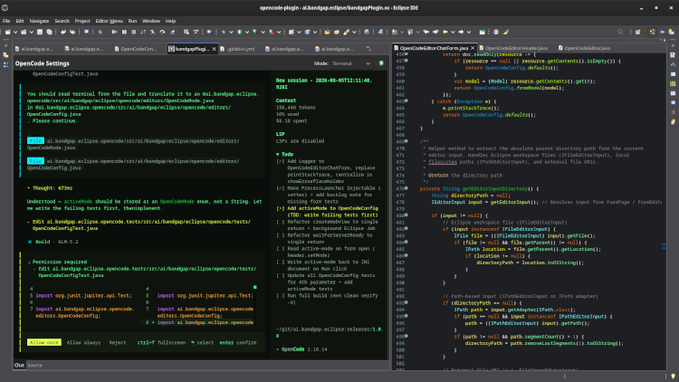 Screenshot of Band Gap's plugin for OpenCode running in Eclipse.